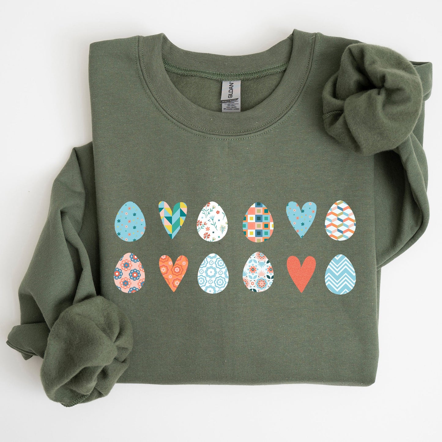 Hearts and Eggs, Colorful Easter Sweatshirt