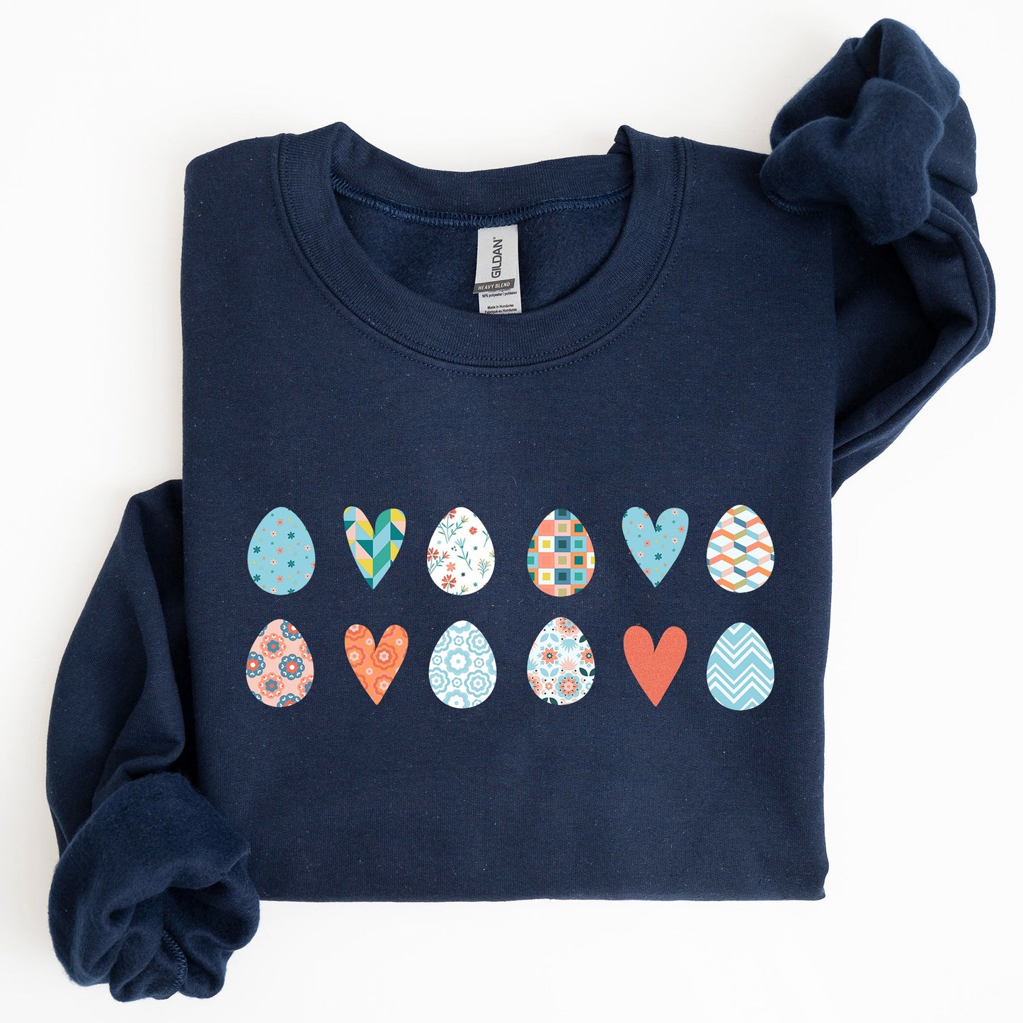 Hearts and Eggs, Colorful Easter Sweatshirt