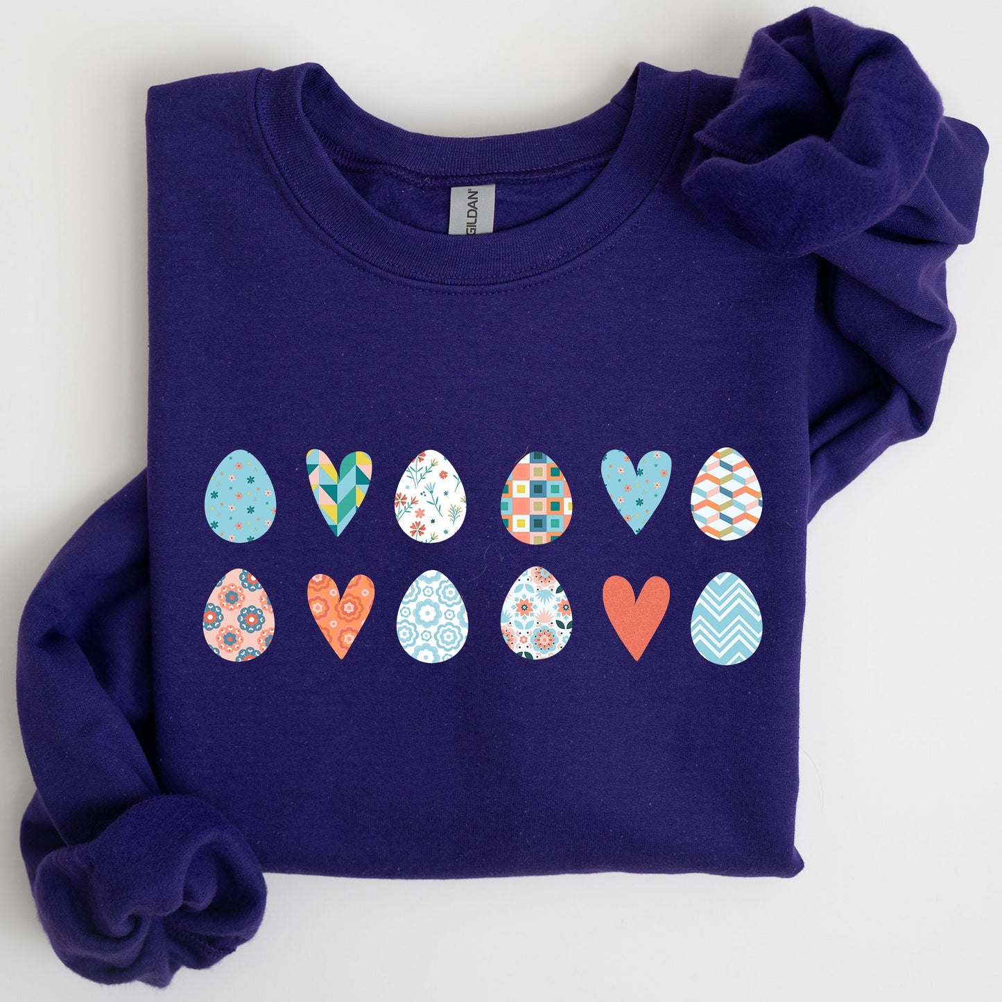 Hearts and Eggs, Colorful Easter Sweatshirt