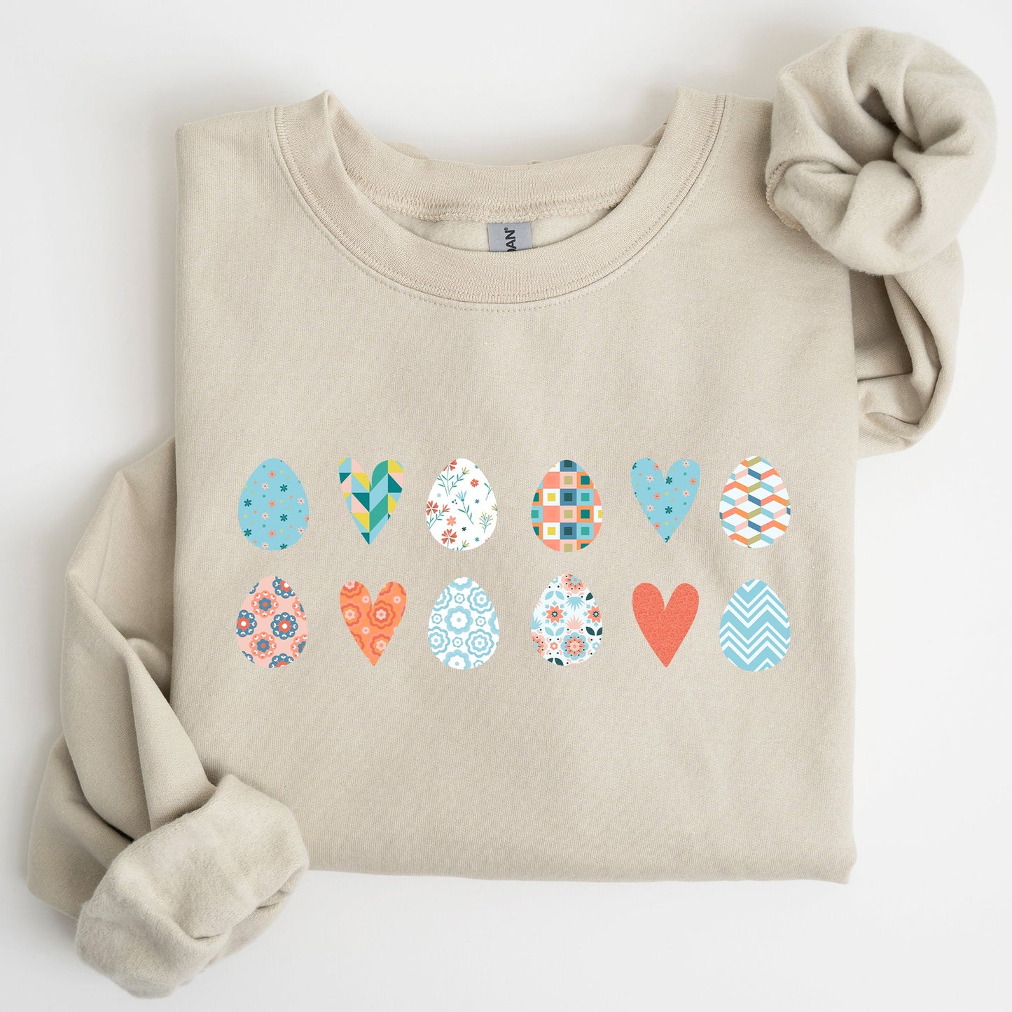 Hearts and Eggs, Colorful Easter Sweatshirt
