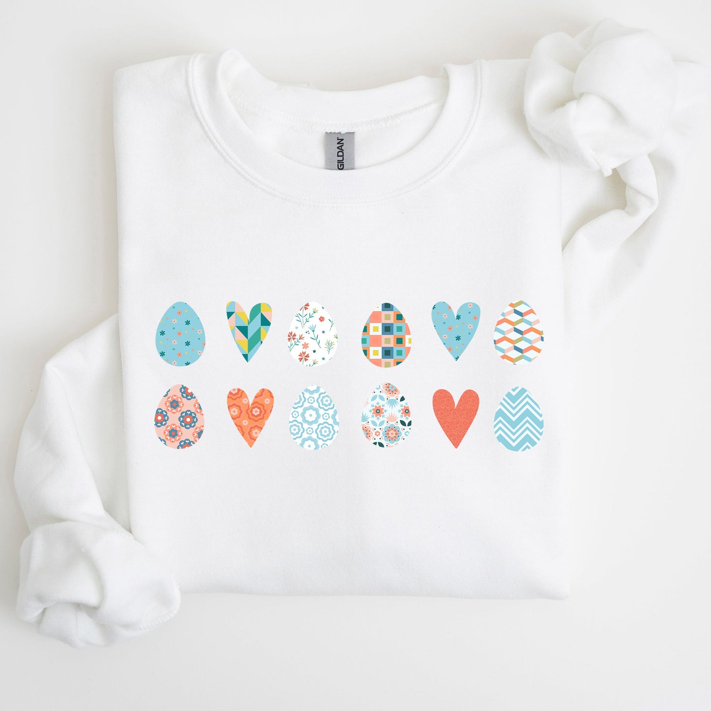 Hearts and Eggs, Colorful Easter Sweatshirt