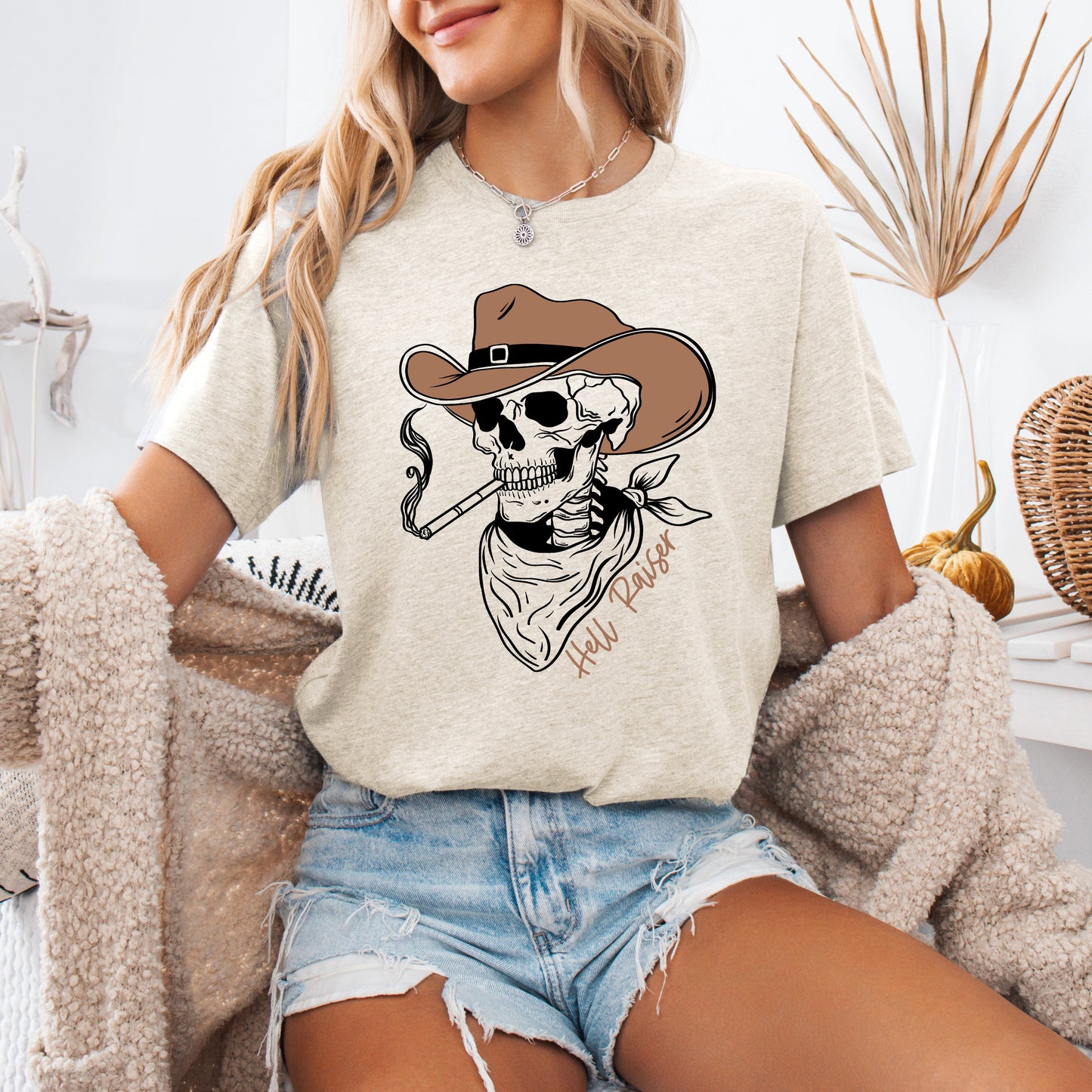 Hell Raiser, Skeleton, Halloween, Spooky, Cowboy, Country, Western, Tshirt
