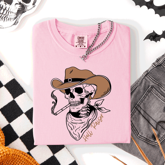 Hell Raiser, Skeleton, Halloween, Spooky, Cowboy, Country, Western, Comfort Colors T-Shirt