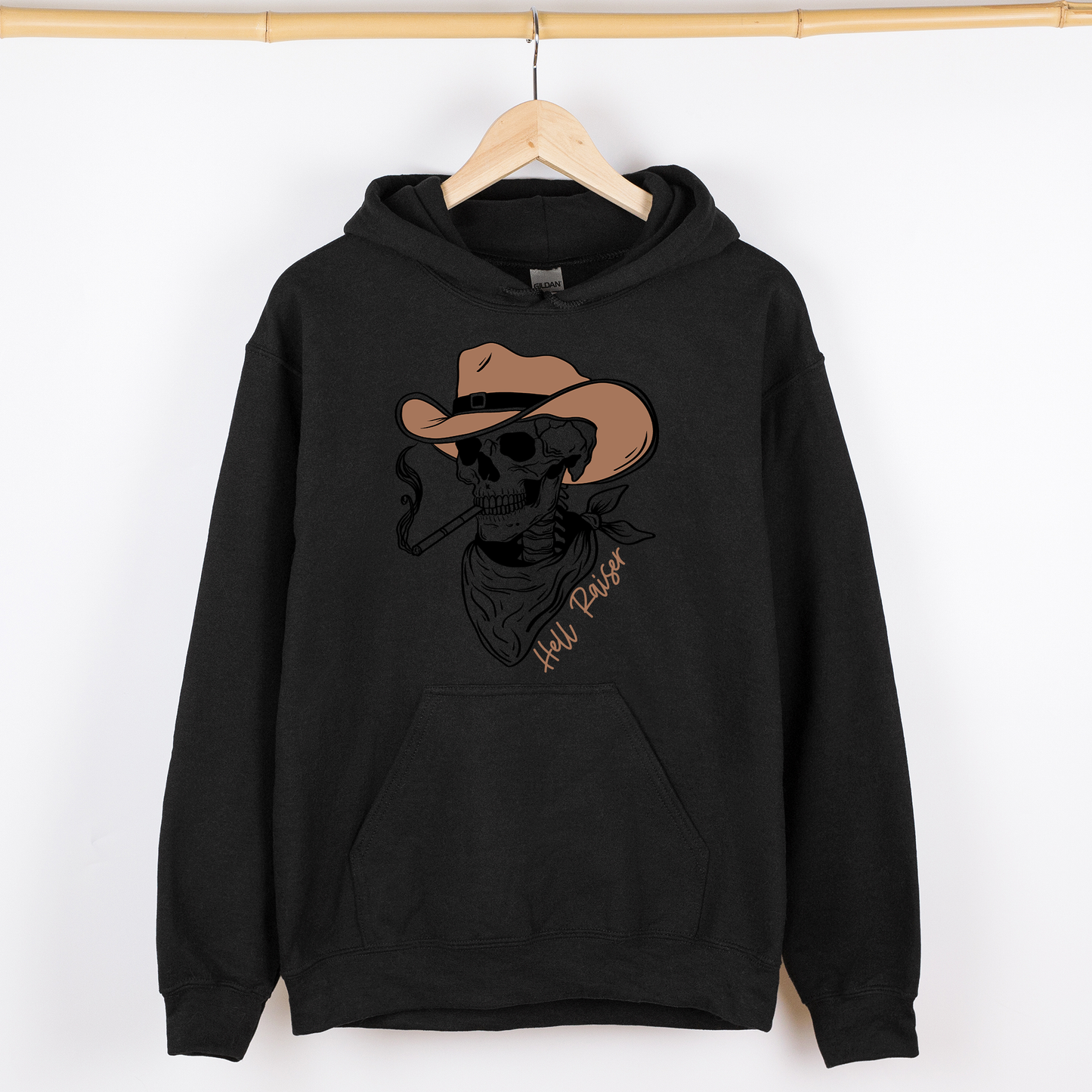 Hell Raiser, Skeleton, Halloween, Spooky, Cowboy, Country, Western, Graphic Hoodie, Hooded Sweatshirt