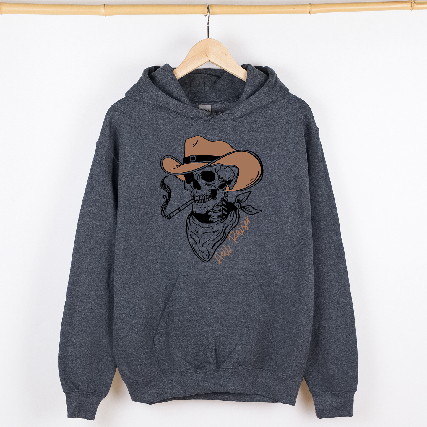 Hell Raiser, Skeleton, Halloween, Spooky, Cowboy, Country, Western, Graphic Hoodie, Hooded Sweatshirt