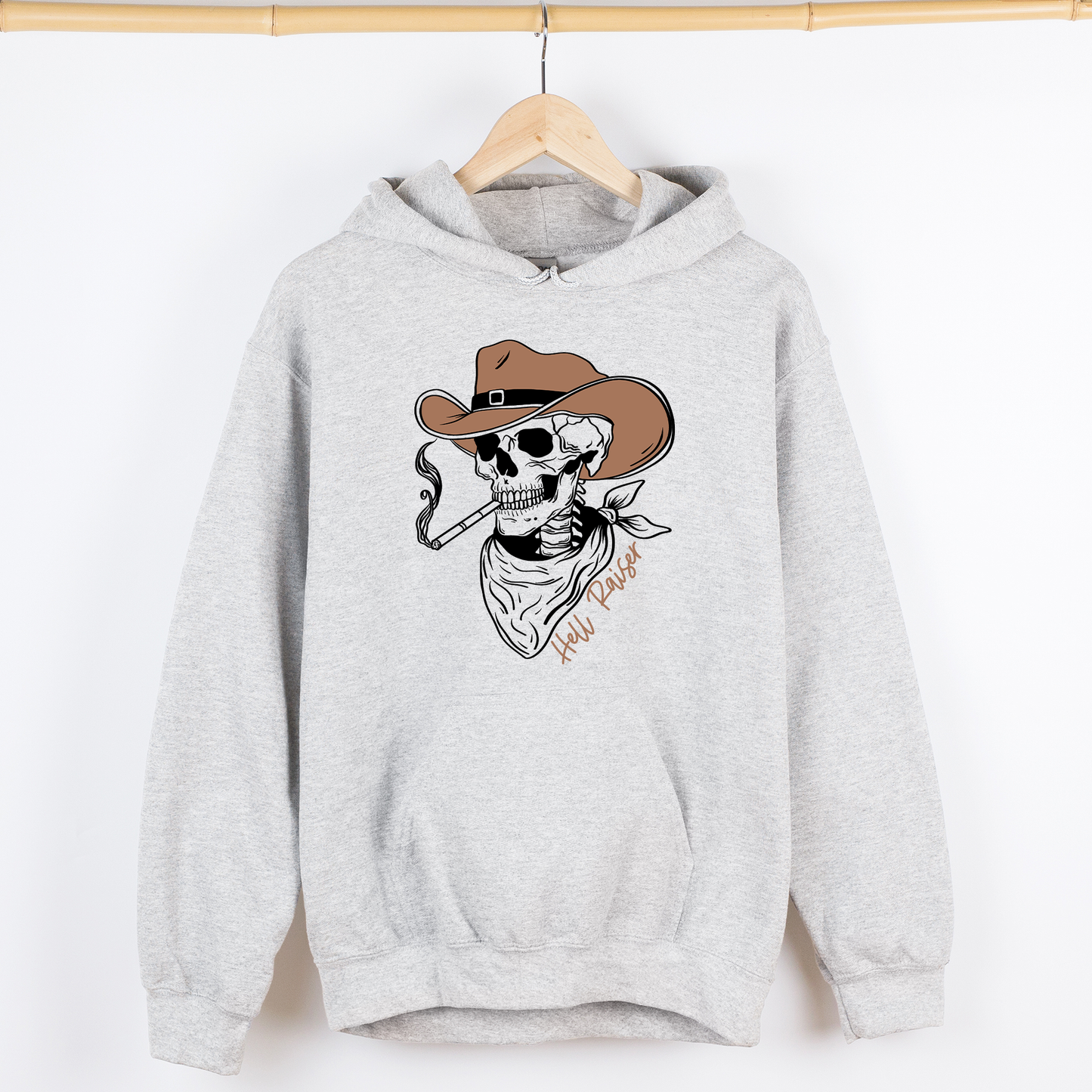 Hell Raiser, Skeleton, Halloween, Spooky, Cowboy, Country, Western, Graphic Hoodie, Hooded Sweatshirt