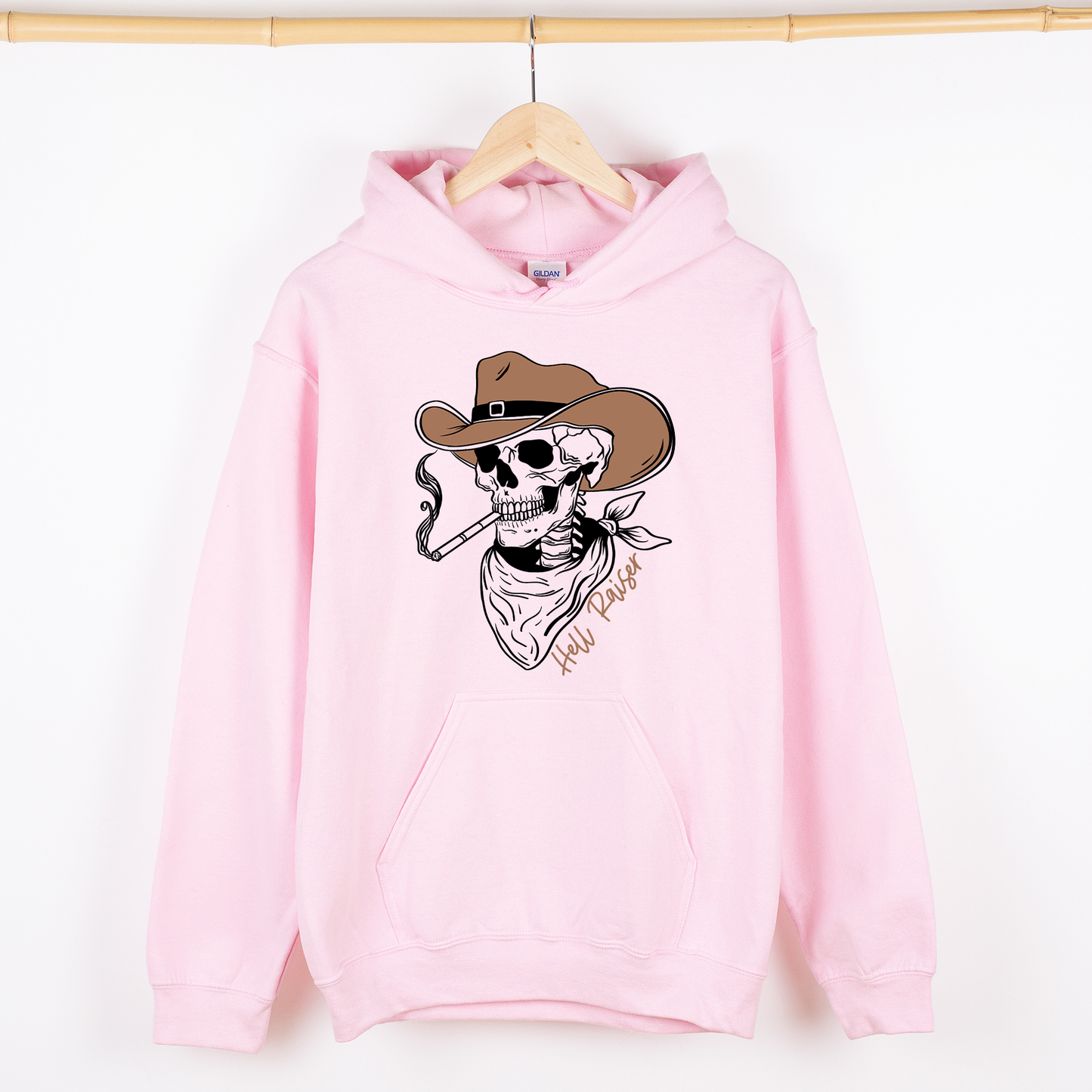 Hell Raiser, Skeleton, Halloween, Spooky, Cowboy, Country, Western, Graphic Hoodie, Hooded Sweatshirt