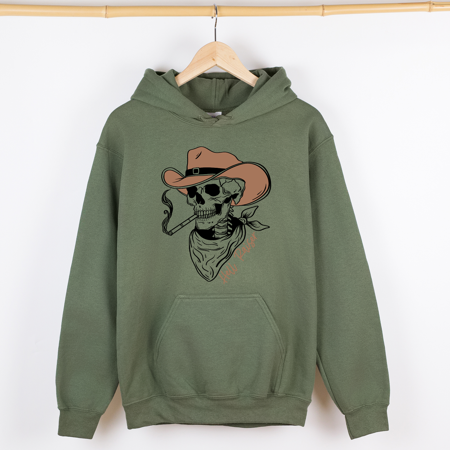 Hell Raiser, Skeleton, Halloween, Spooky, Cowboy, Country, Western, Graphic Hoodie, Hooded Sweatshirt