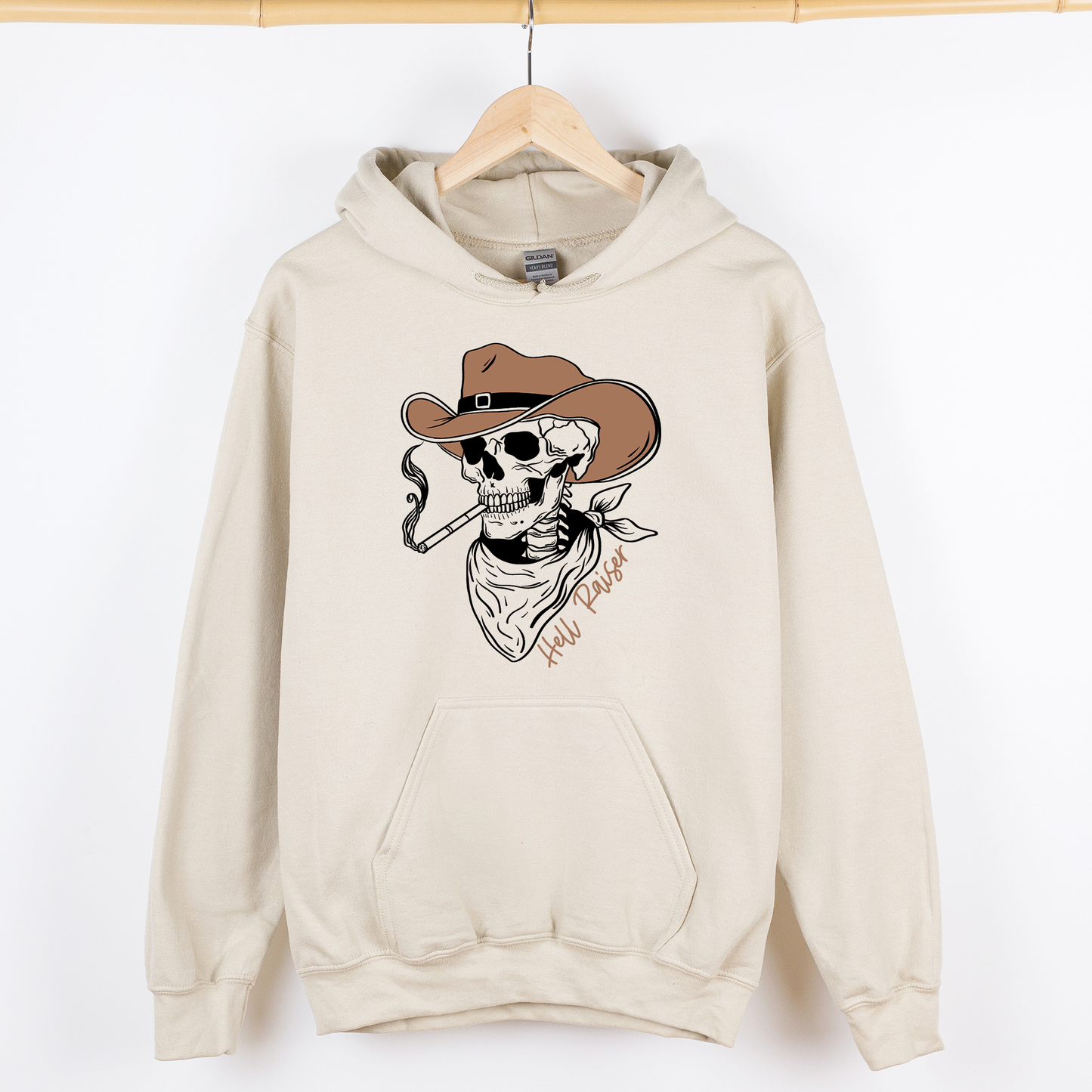 Hell Raiser, Skeleton, Halloween, Spooky, Cowboy, Country, Western, Graphic Hoodie, Hooded Sweatshirt