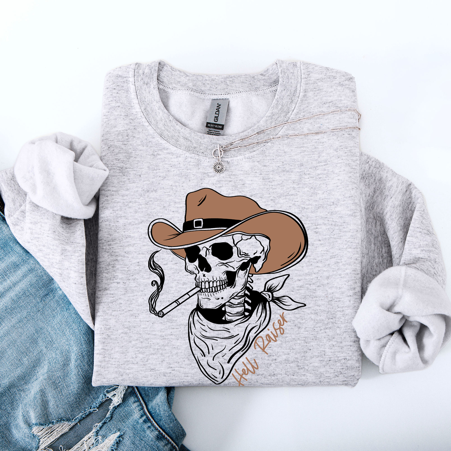 Hell Raiser, Skeleton, Halloween, Spooky, Cowboy, Country, Western Sweatshirt