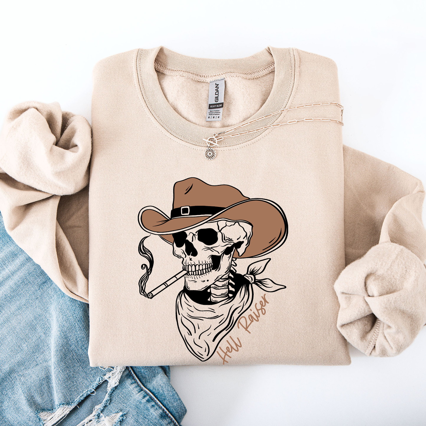 Hell Raiser, Skeleton, Halloween, Spooky, Cowboy, Country, Western Sweatshirt
