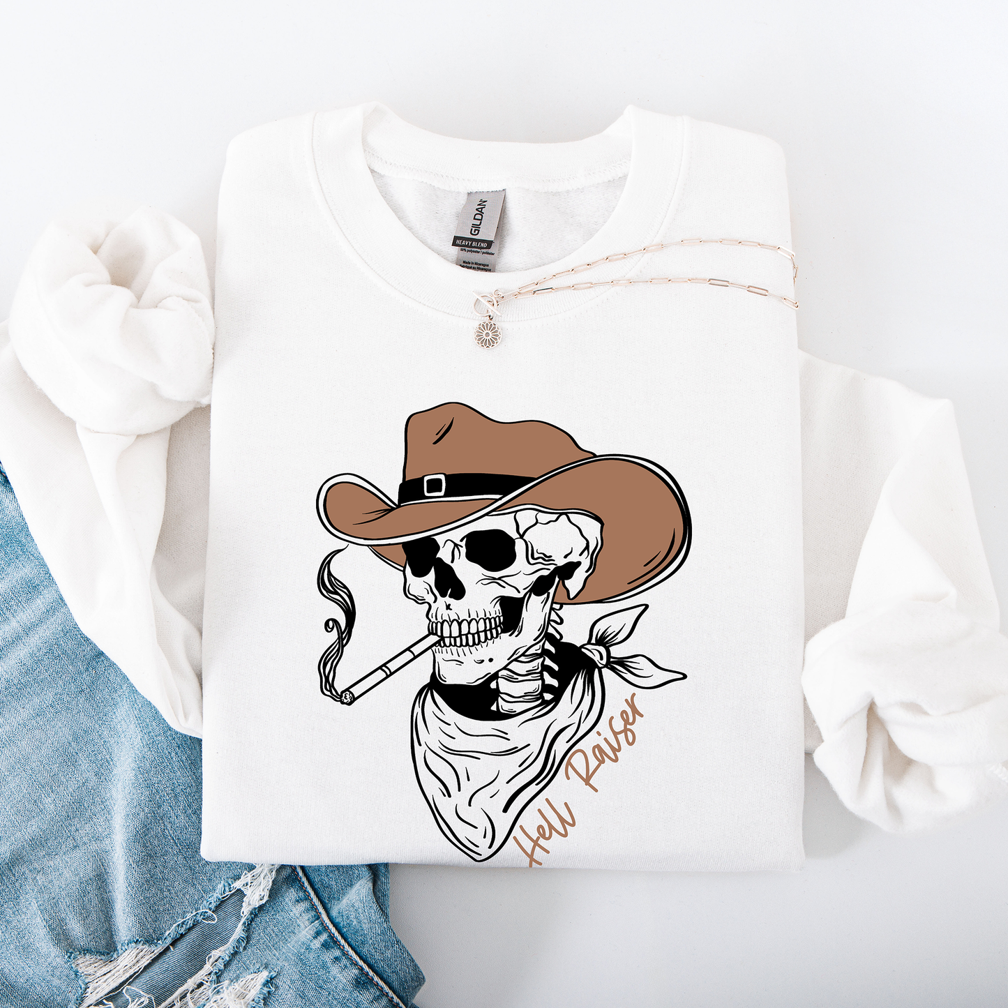 Hell Raiser, Skeleton, Halloween, Spooky, Cowboy, Country, Western Sweatshirt