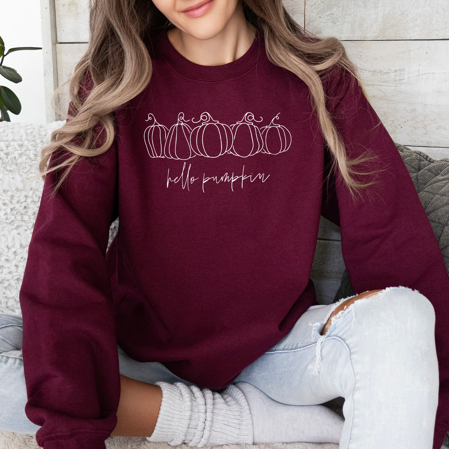 Hello Pumpkin, Minimalist Thanksgiving, Autumn, Fall Sweatshirt