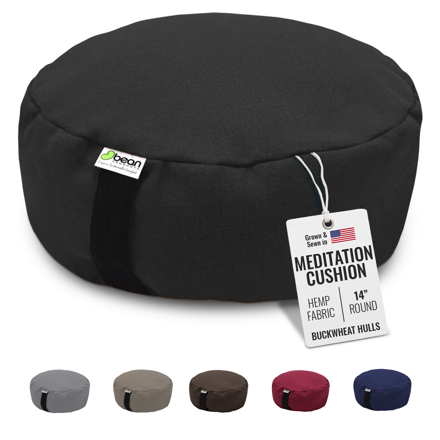 Hemp Zafu Meditation Cushion - 17 oz. Hemp Fabric with Organic Buckwheat Hull fill