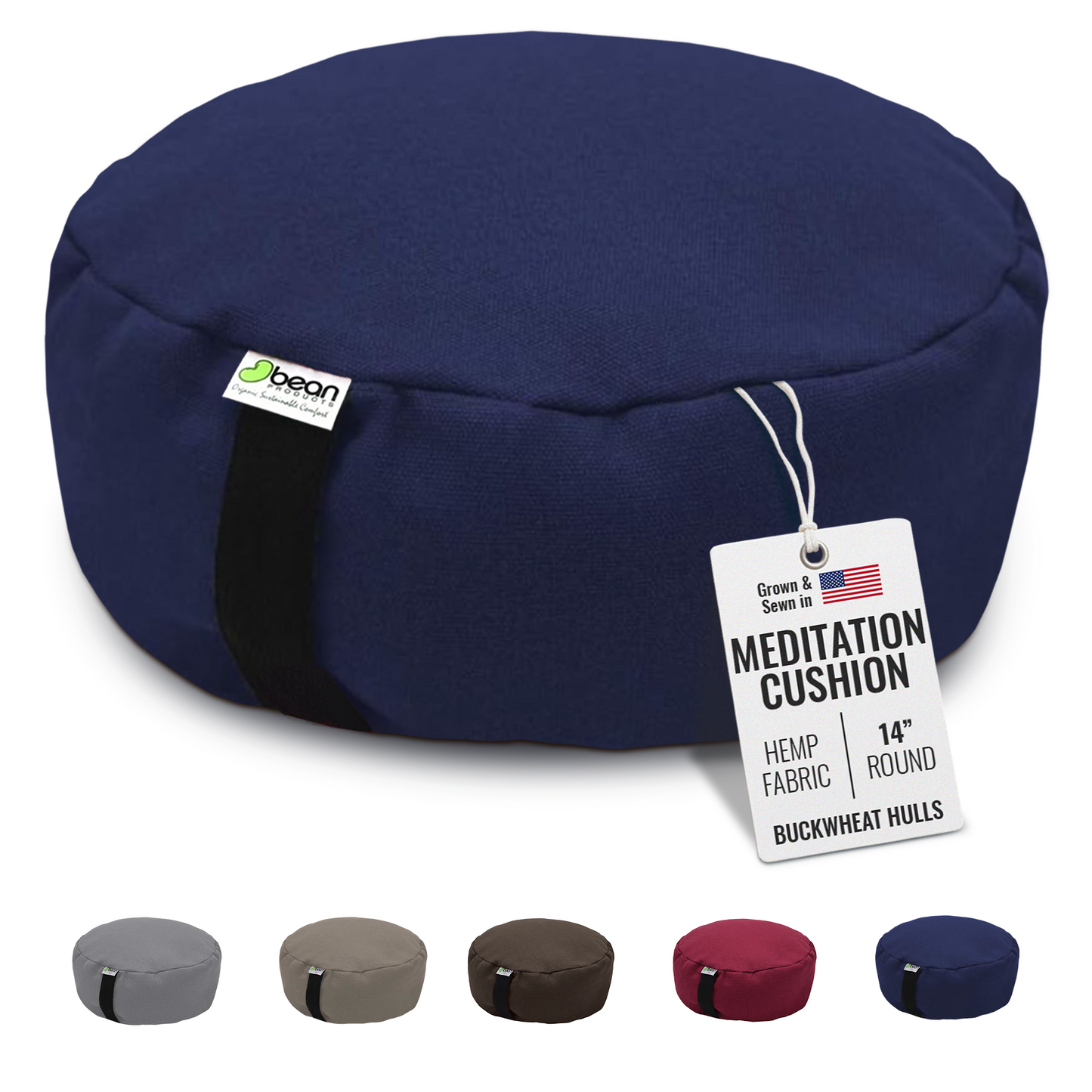Hemp Zafu Meditation Cushion - 17 oz. Hemp Fabric with Organic Buckwheat Hull fill