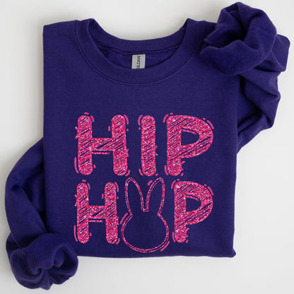 Hip Hop, Retro Glitter Effect, Bunny, Rabbit, Easter Sweatshirt