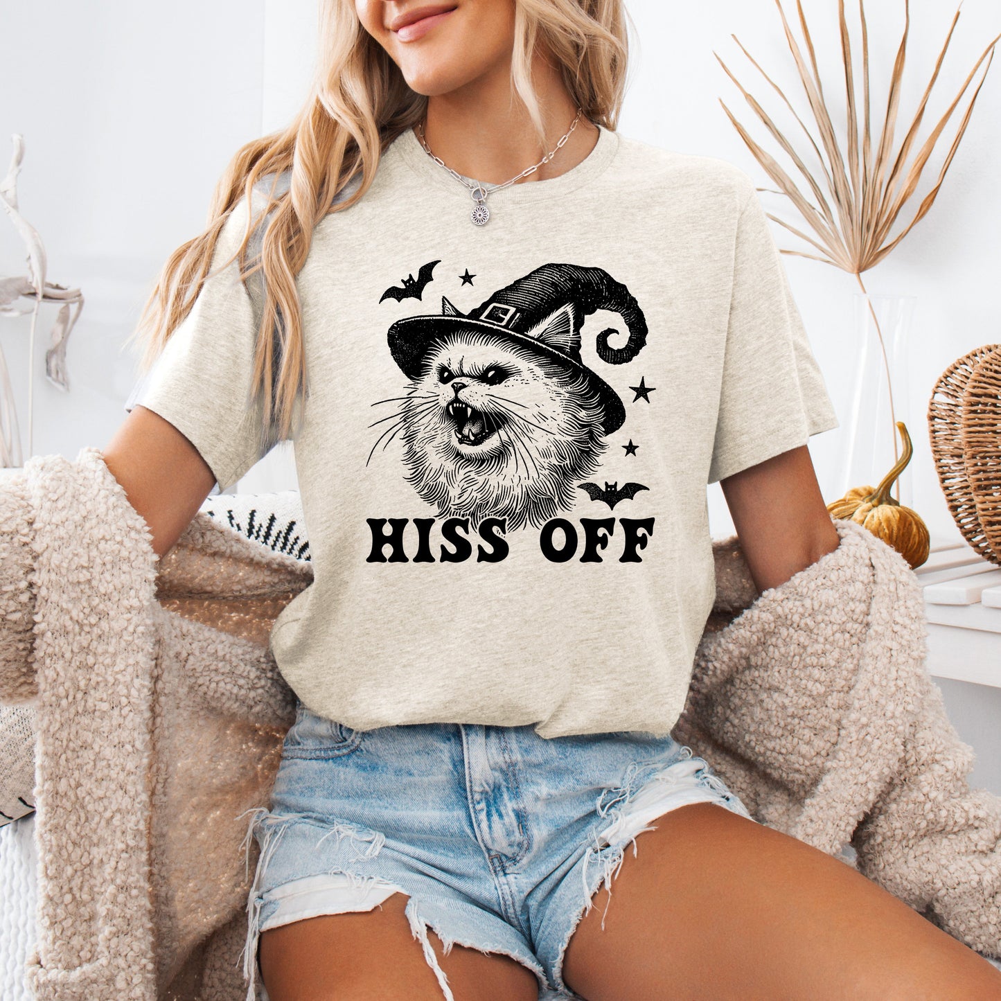 Hiss Off, Cat, Halloween Witch, Funny, Graphic Tee, Trendy, Tshirt