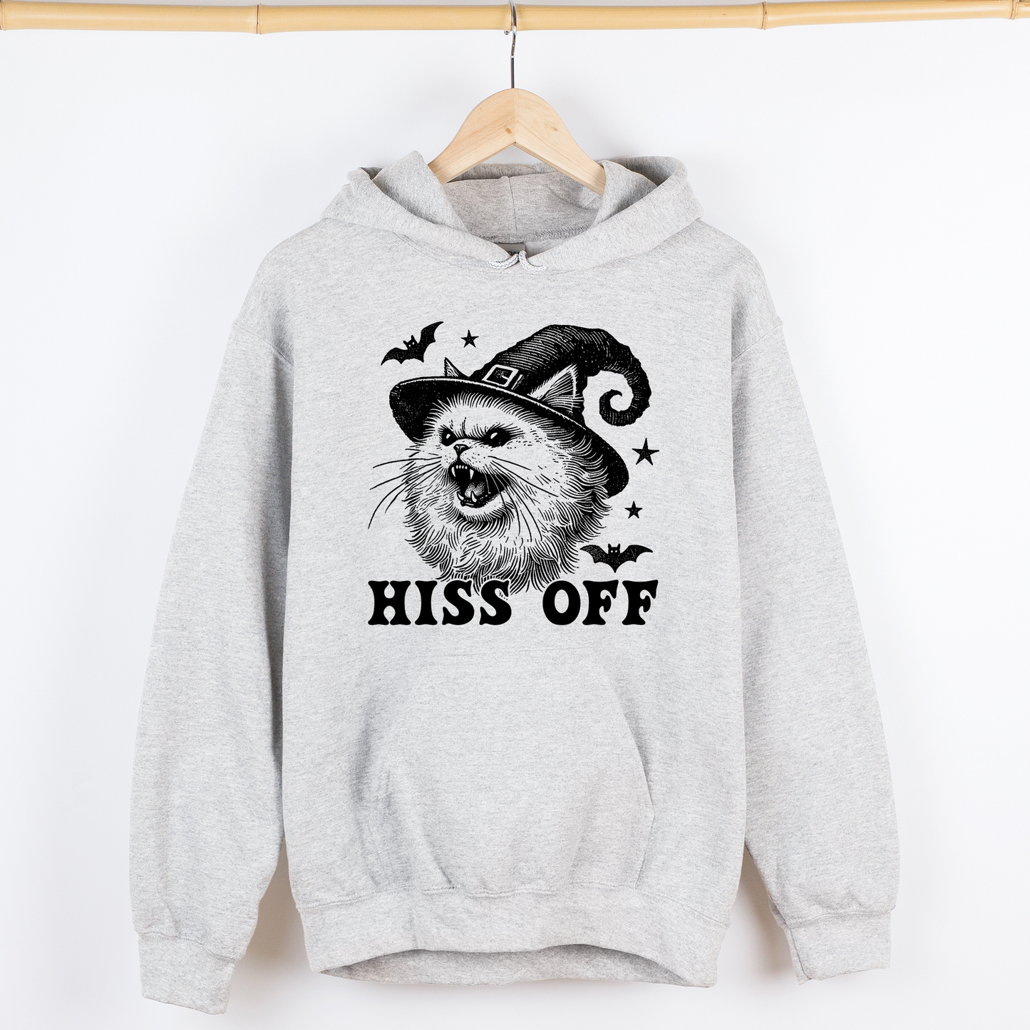 Hiss Off, Cat, Halloween Witch, Funny, Trendy, Graphic Hoodie, Hooded Sweatshirt