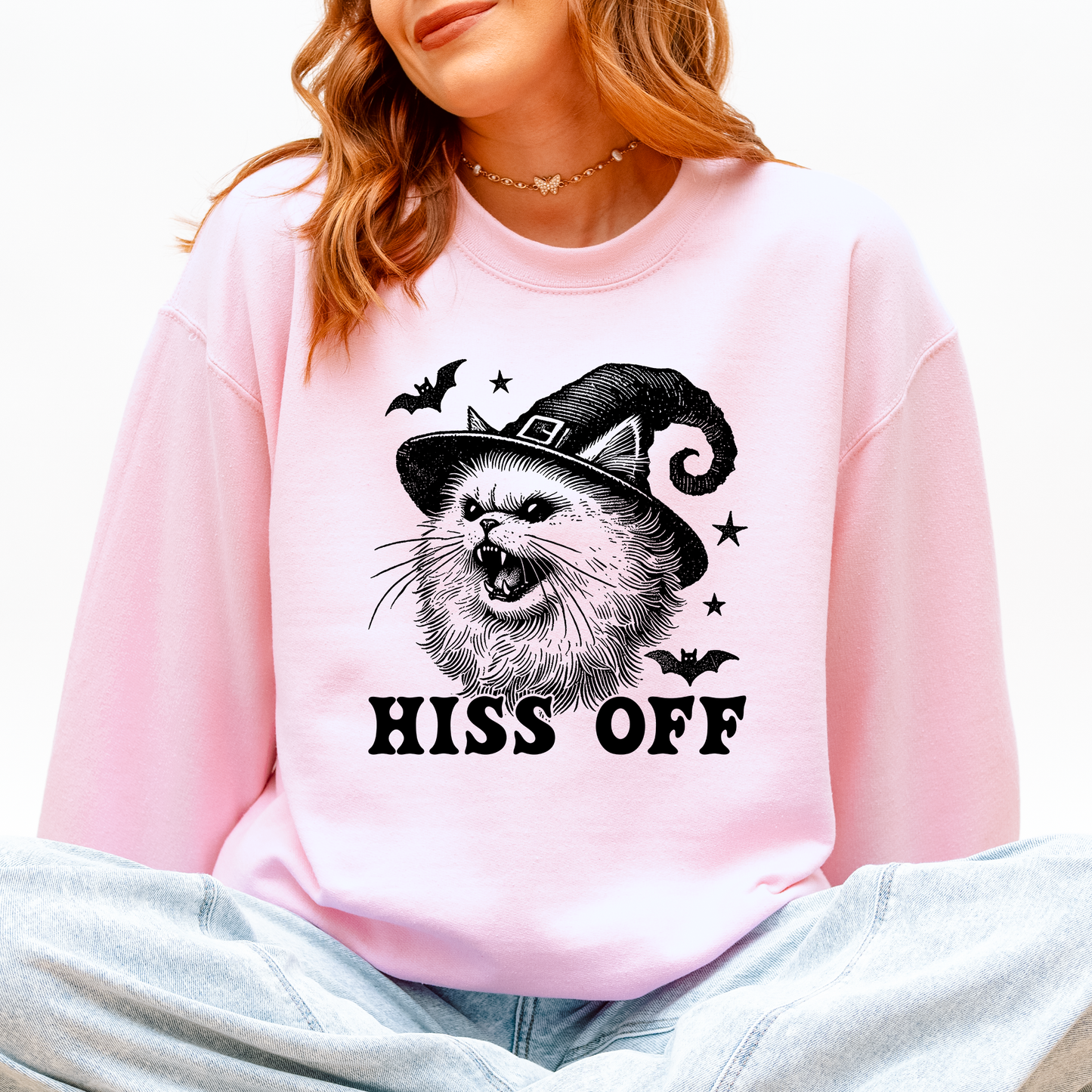 Hiss Off, Cat, Halloween Witch, Funny, Graphic, Trendy Sweatshirt