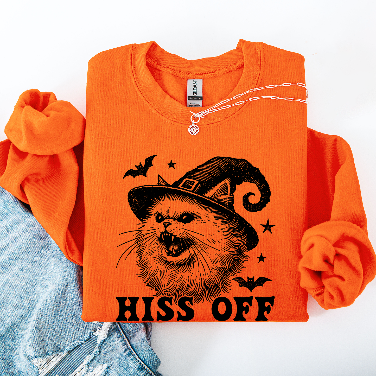 Hiss Off, Cat, Halloween Witch, Funny, Graphic, Trendy Sweatshirt
