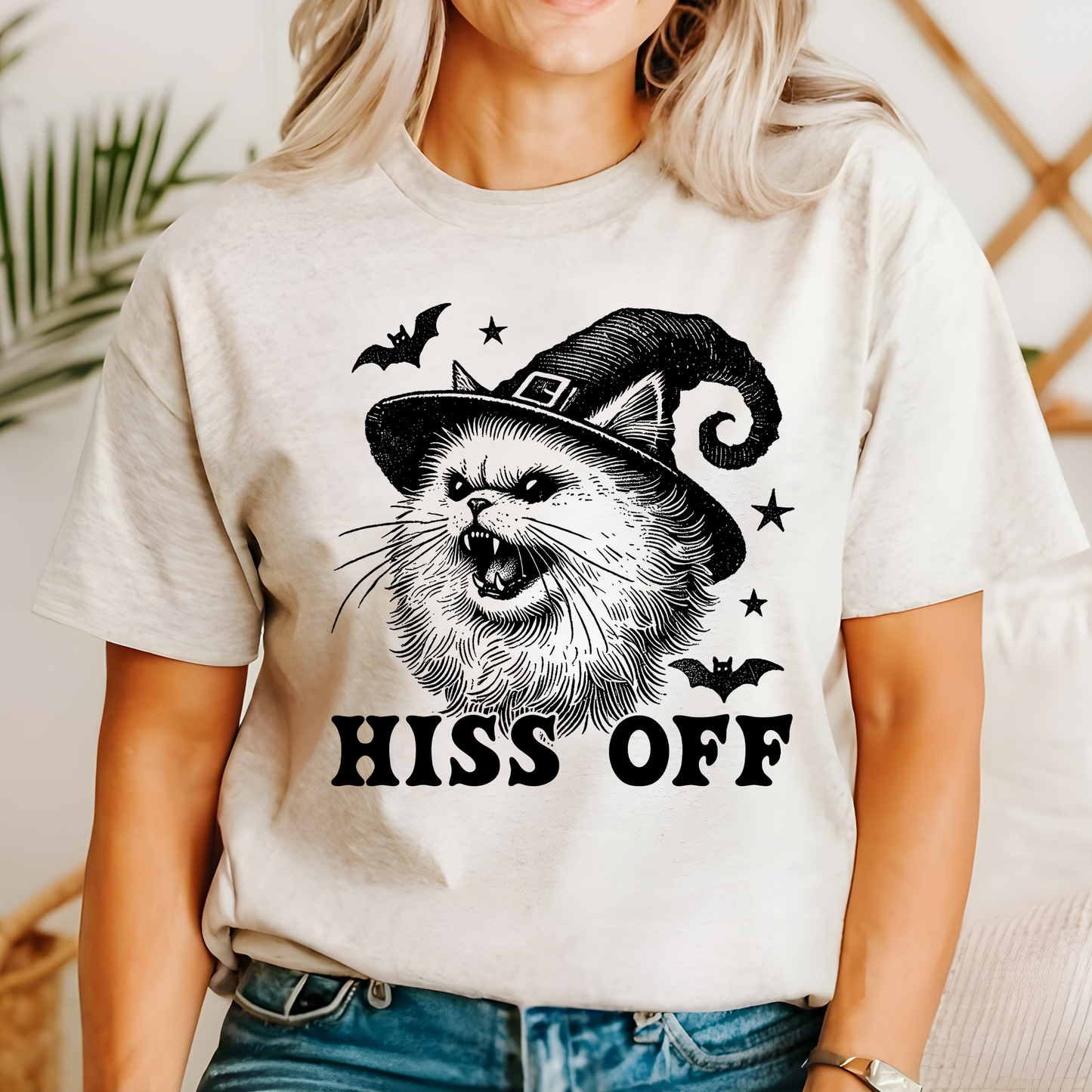 Hiss Off, Cat, Halloween Witch, Funny, Graphic Tee, Trendy Tshirt