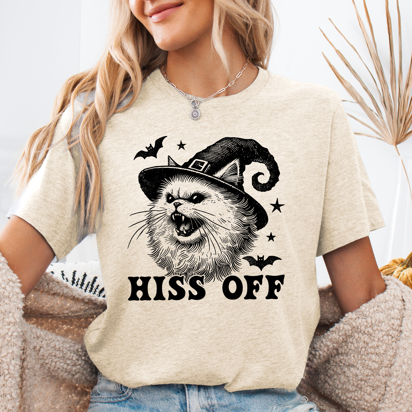 Hiss Off, Cat, Halloween Witch, Funny, Graphic Tee, Trendy Tshirt