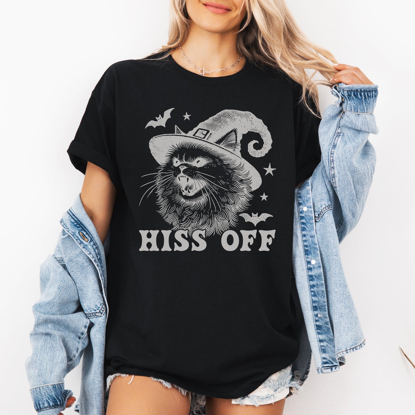Hiss Off, Cat, Halloween Witch, Funny, Graphic Tee, Trendy, Tshirt