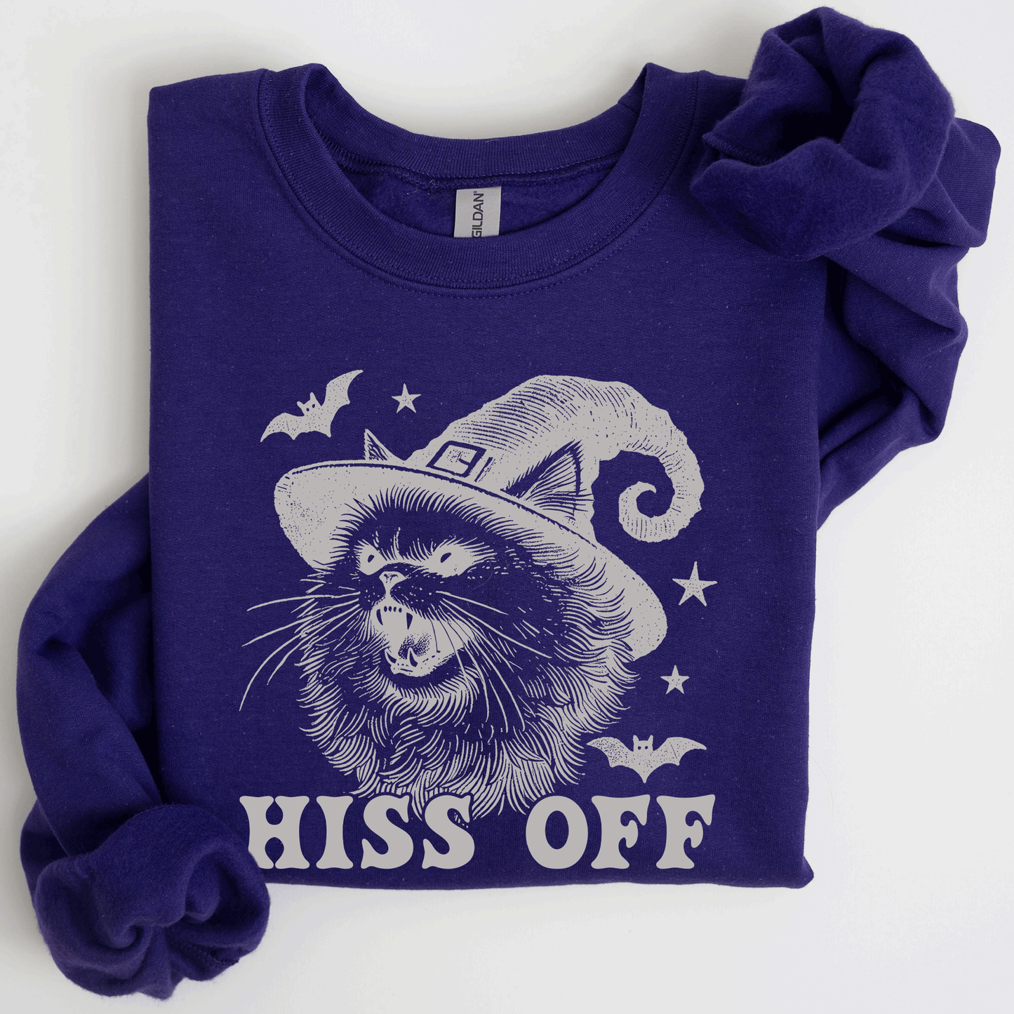 Hiss Off, Cat, Halloween Witch, Funny, Graphic, Trendy Sweatshirt