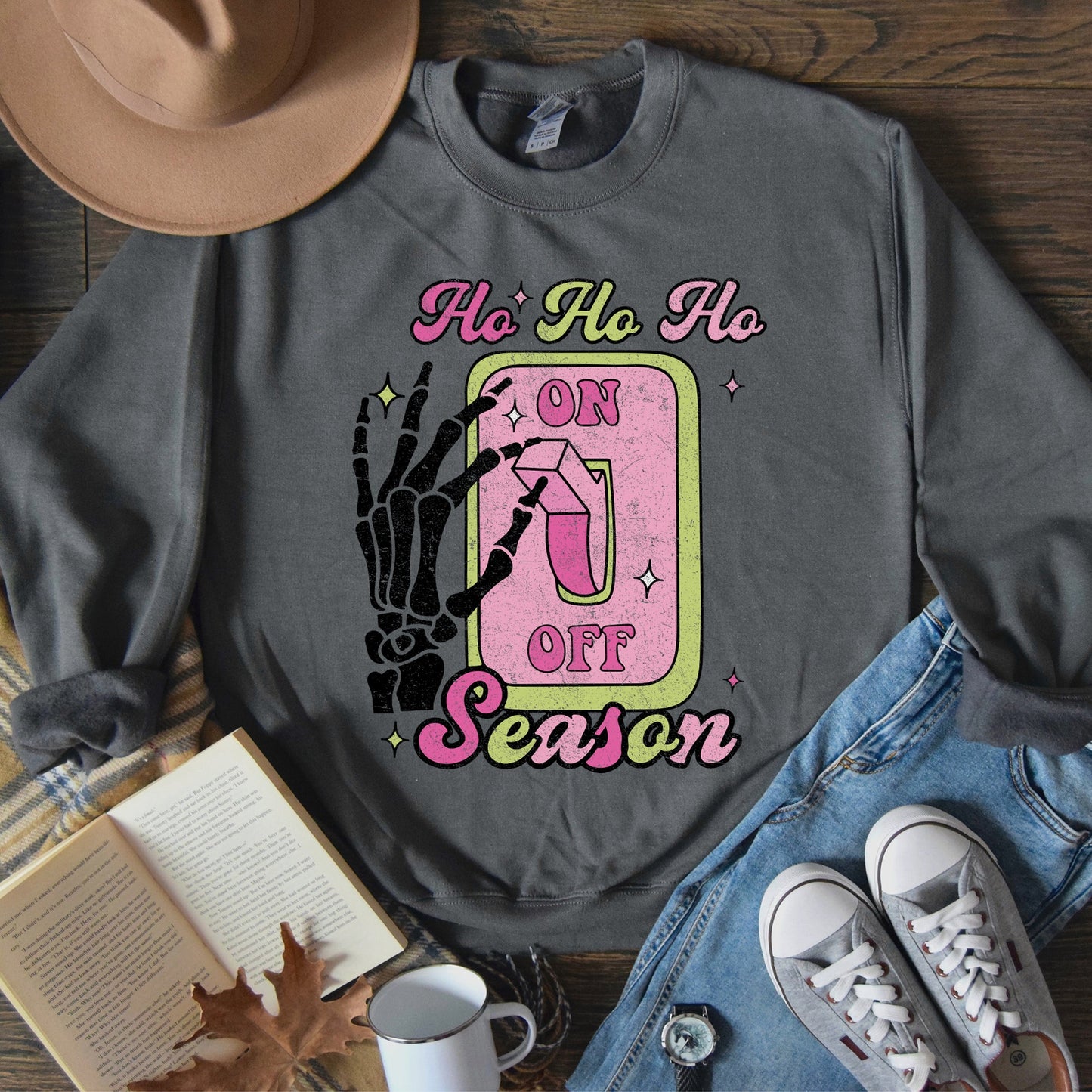 Ho Ho Ho Season, Skeleton, Light Switch, Christmas Sweatshirt