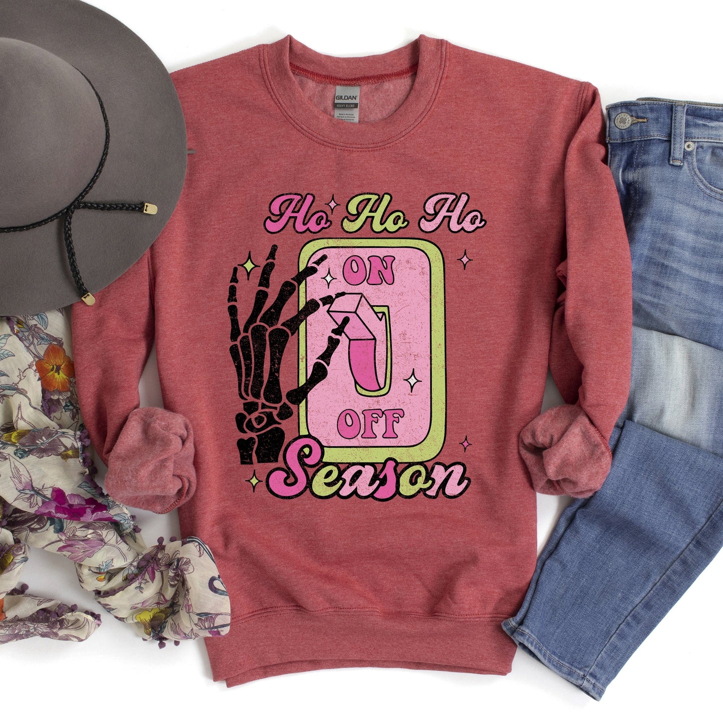 Ho Ho Ho Season, Skeleton, Light Switch, Christmas Sweatshirt