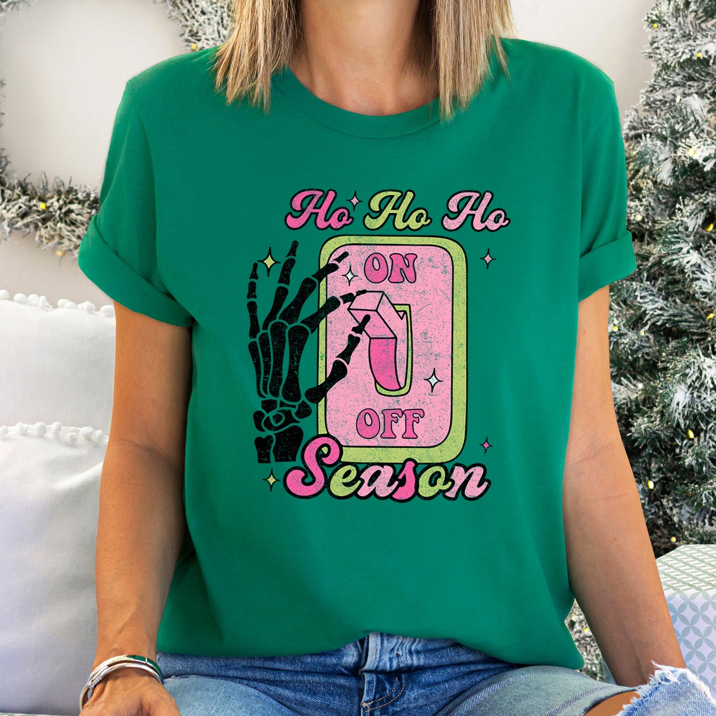 Ho Ho Ho Season, Skeleton, Light Switch, Christmas Super Soft Tees