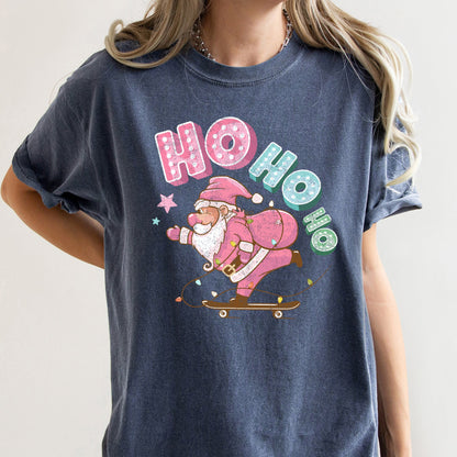 Ho Ho Ho, Pink Skateboarding Santa, Christmas, Retro, Comfort Colors, Tshirt