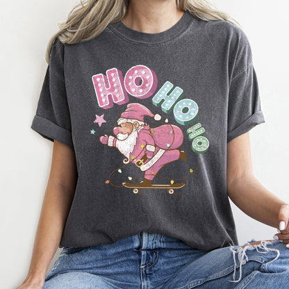 Ho Ho Ho, Pink Skateboarding Santa, Christmas, Retro, Comfort Colors, Tshirt