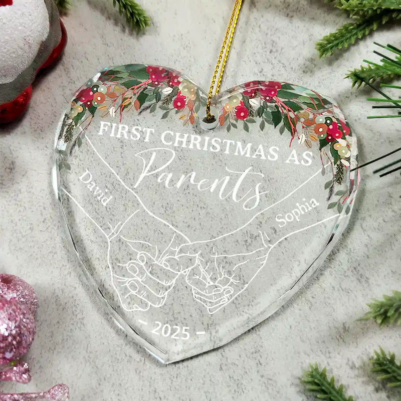 Holding Hands First Christmas Couple - Personalized Circle Glass Ornament - Christmas Gift For Her/Him, Husband/Wife, Couples