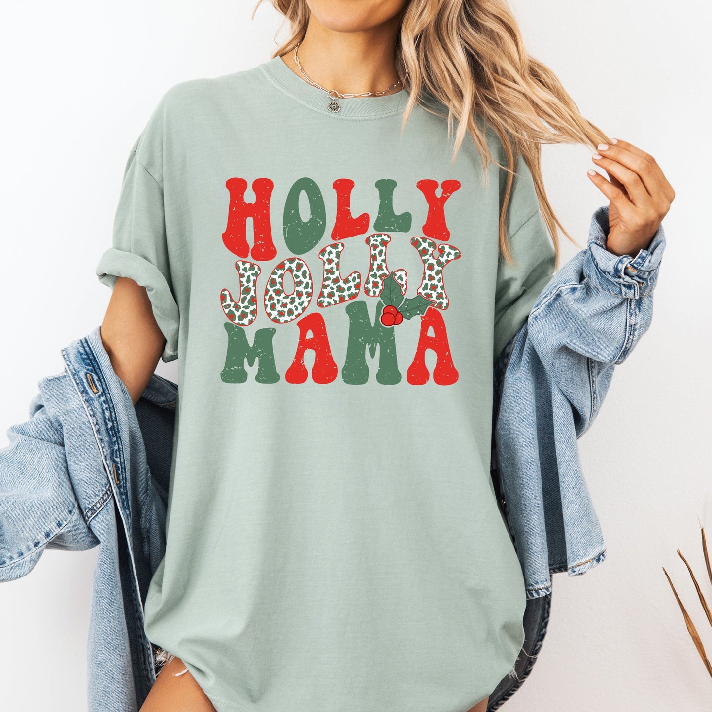 Holly Jolly Mama, Christmas, Winter, Santa, Xmas Tshirt Comfort Colors T-Shirt