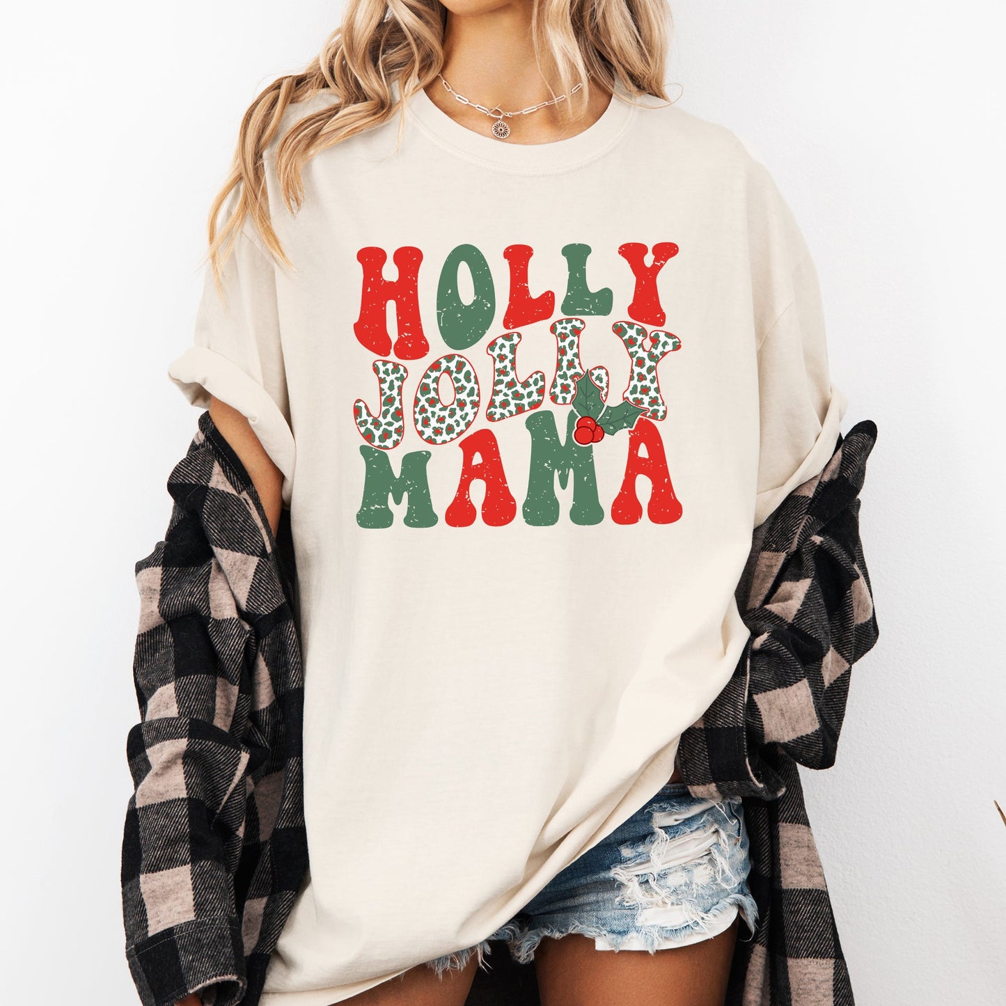Holly Jolly Mama, Christmas, Winter, Santa, Xmas Tshirt Comfort Colors T-Shirt