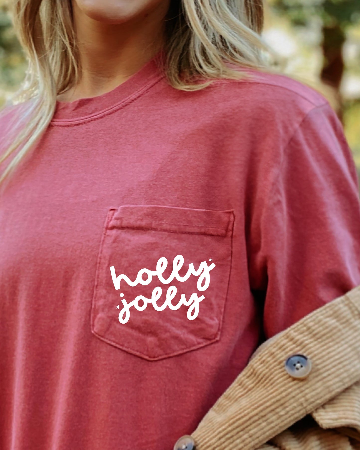 Holly Jolly, Pocket, Christmas, Santa Claus, Xmas, Snow Pocket Tee Comfort Colors T-Shirt