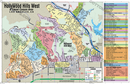 Hollywood Hills West Map and Laurel Canyon Area Map, Los Angeles, CA - POSTER PRINTS