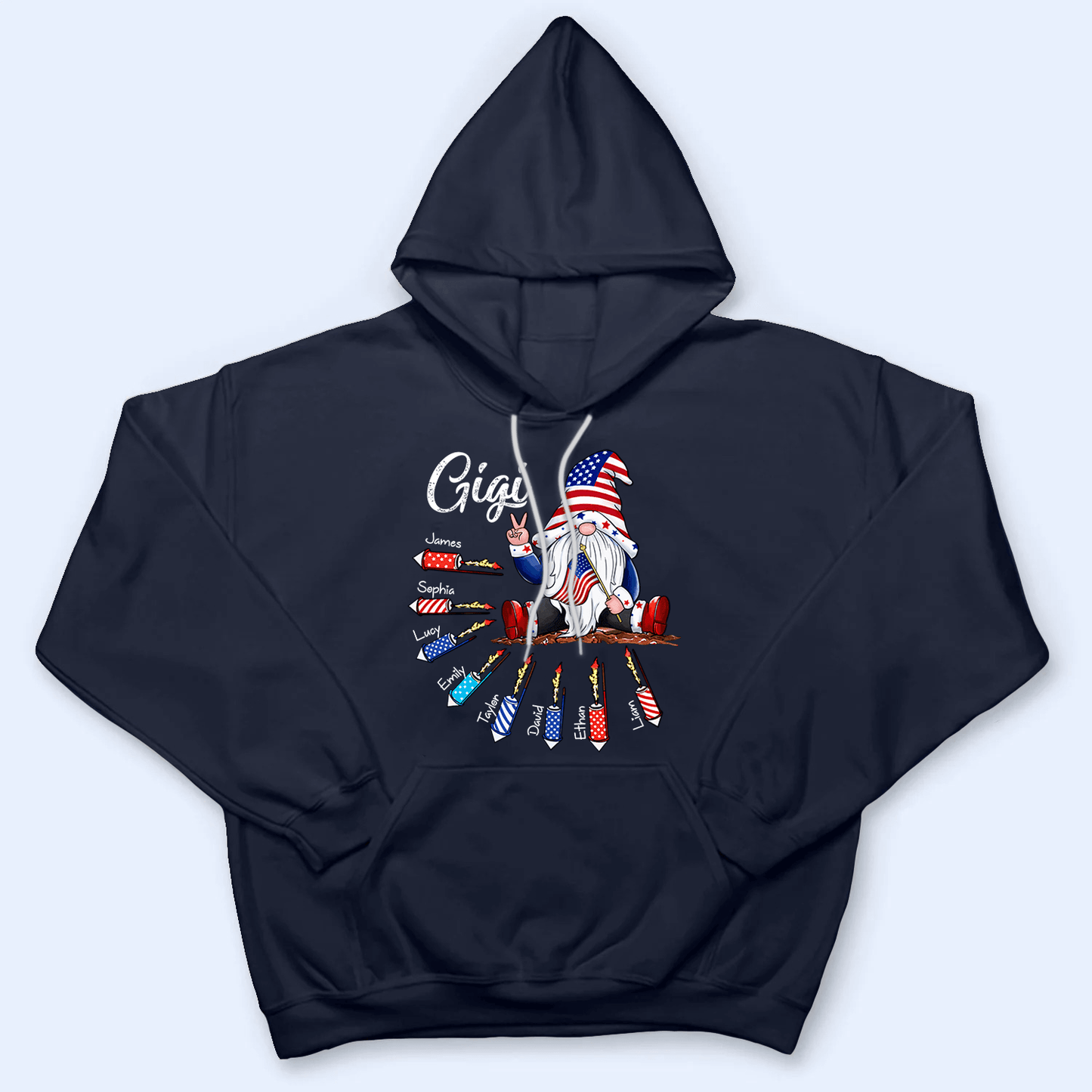 Fourth 4th Of July Gnome Grandma's Firecrackers - Personalized Custom Kids Names T Shirt - Independence Day, Birthday, Loving, Funny Gift for Patriotic Grandma/Nana/Mimi, Mom, Wife, Grandparent