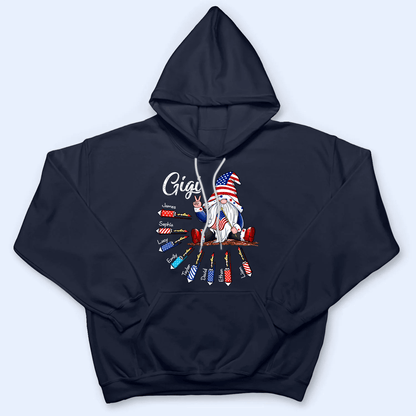 Fourth 4th Of July Gnome Grandma's Firecrackers - Personalized Custom Kids Names T Shirt - Independence Day, Birthday, Loving, Funny Gift for Patriotic Grandma/Nana/Mimi, Mom, Wife, Grandparent