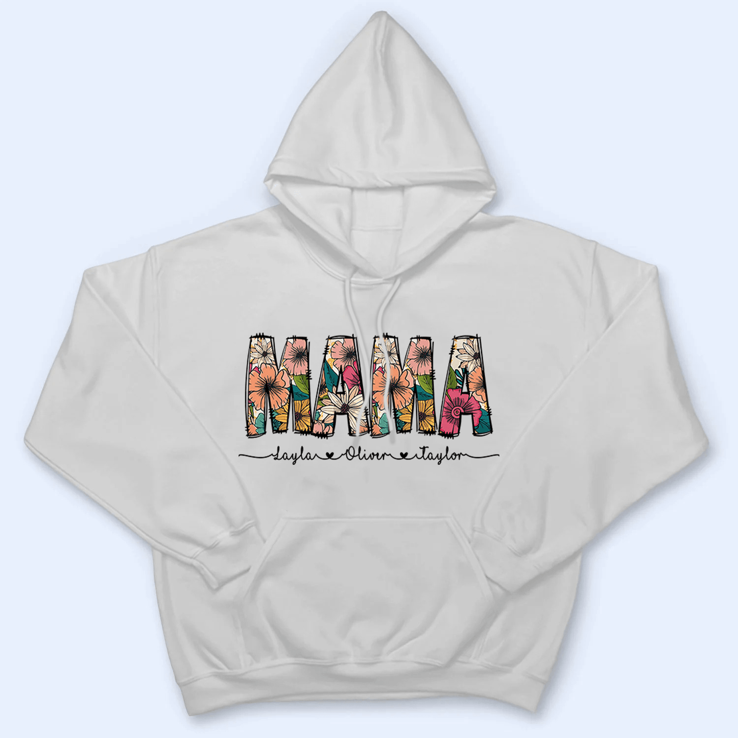 Floral Mama Custom Kid's Names with Sweet Hearts - Personalized Custom T Shirt - Mother's Day, BirthdayGift for Mom, Mama