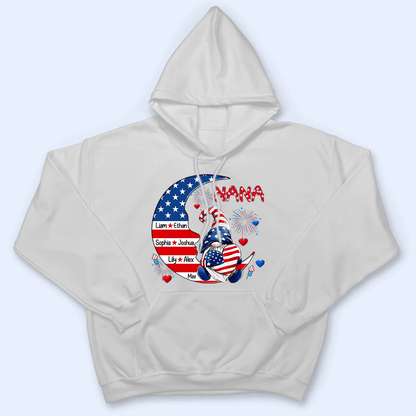 Fourth 4th Of July Grandma Patriotic Gnome - Personalized Custom Kids Names T Shirt - Independence Day, Birthday, Loving, Funny Gift for Grandma/Nana/Mimi, Mom, Wife, Grandparent