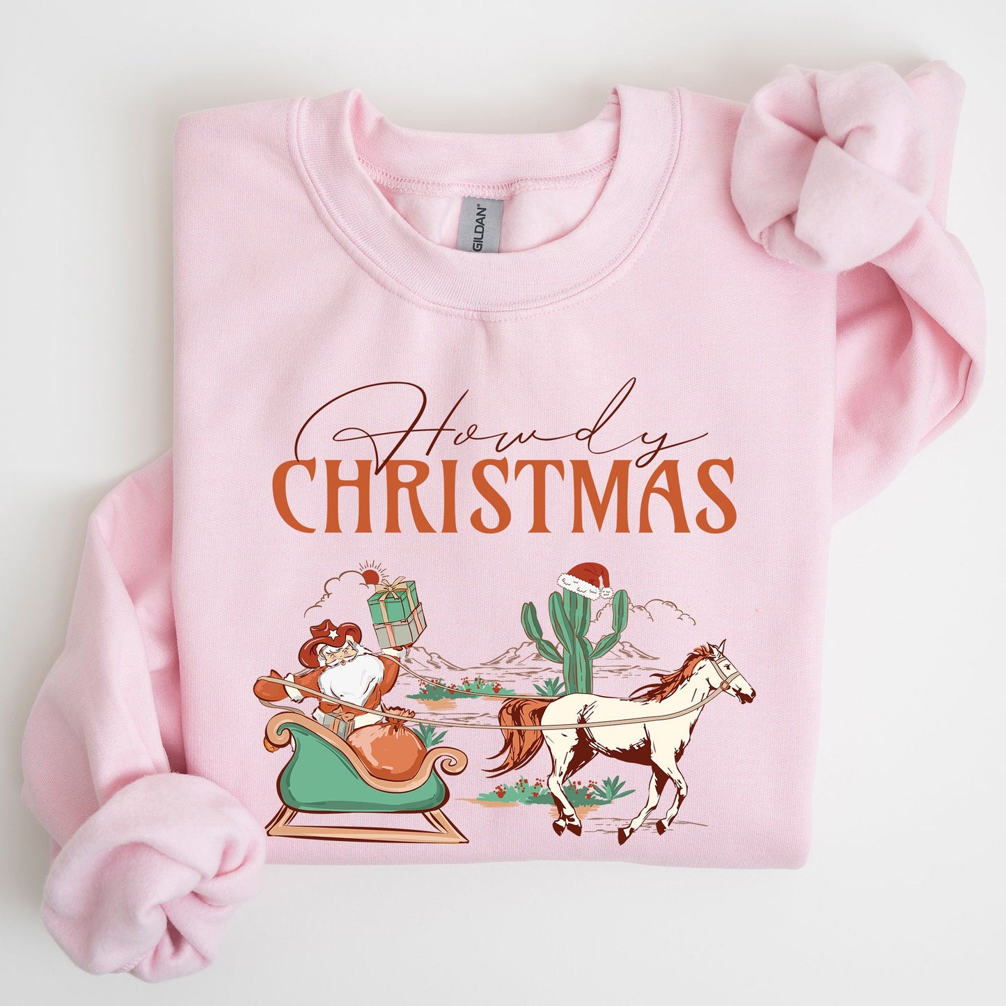 Howdy Christmas, Cowboy Santa, Western, Sleigh, Horse, Country, Xmas Sweatshirt