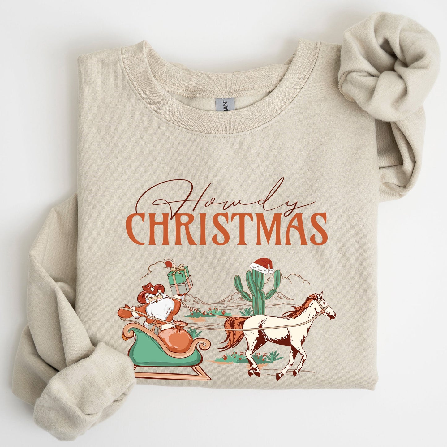 Howdy Christmas, Cowboy Santa, Western, Sleigh, Horse, Country, Xmas Sweatshirt