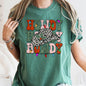 Howdy Christmas, Leopard Print Cowboy Hat, Retro Text, Comfort Colors, Tshirt