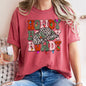Howdy Christmas, Leopard Print Cowboy Hat, Retro Text, Comfort Colors, Tshirt