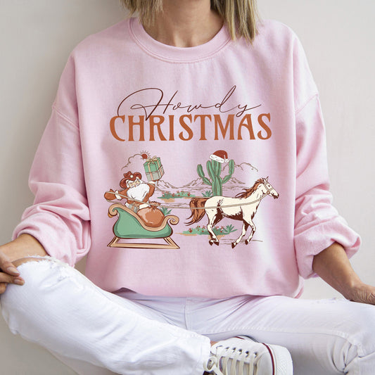 Howdy Christmas, Santa Cowboy, Horse Sweatshirt