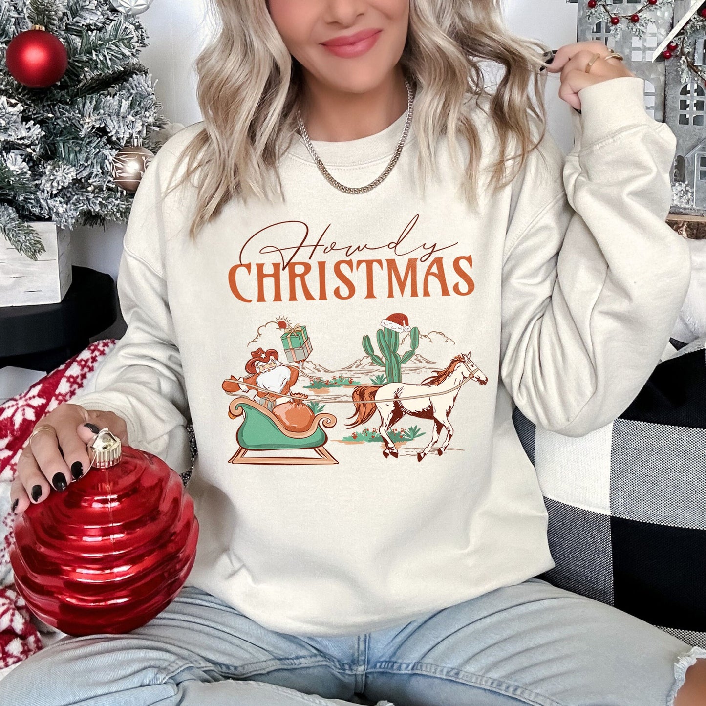 Howdy Christmas, Santa Cowboy, Horse Sweatshirt