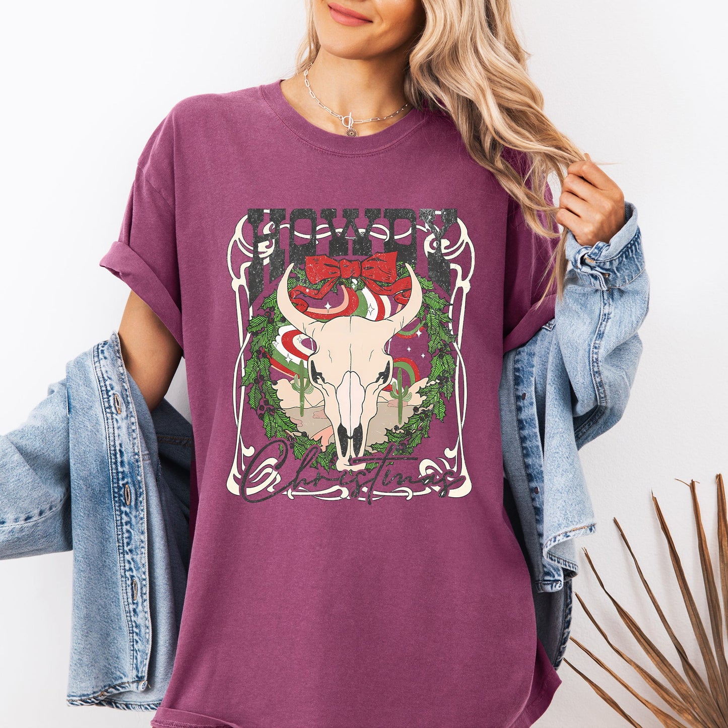 Howdy Christmas, Skull, Western, Cowboy Tshirt Comfort Colors T-Shirt