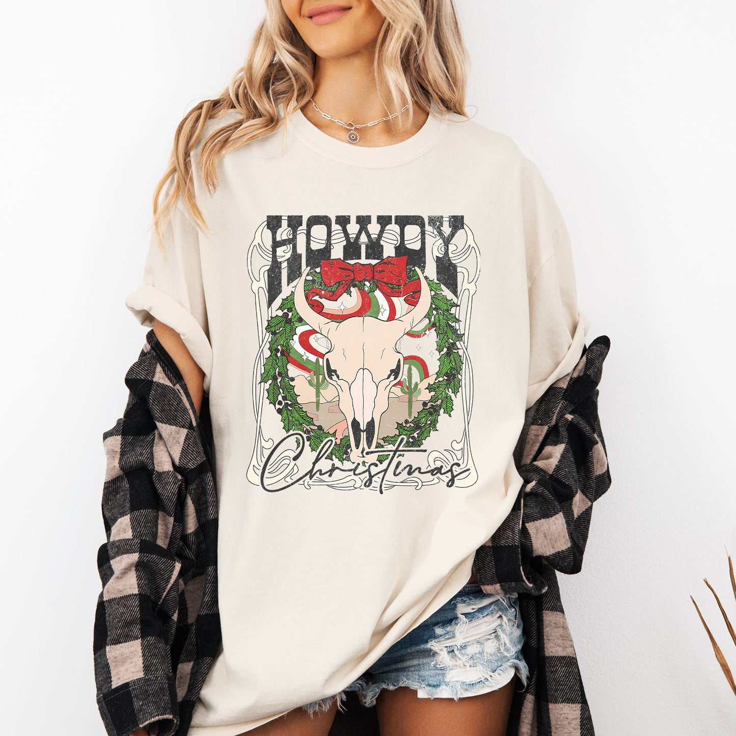 Howdy Christmas, Skull, Western, Cowboy Tshirt Comfort Colors T-Shirt
